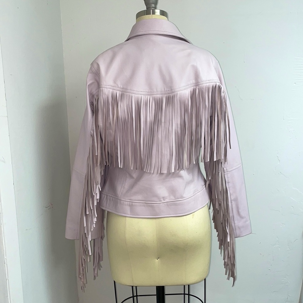 Leather Fringe Jacket; Blush color; Medium